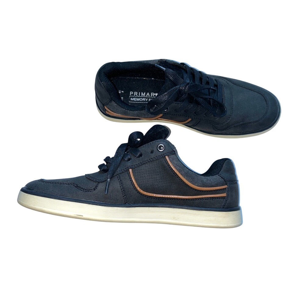 Primark Man Black Tan Sneakers Shoes New Sz. 8